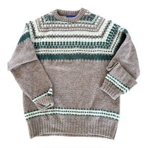 Pendleton Brown Cream Green Fair Isle Crewneck Sweater